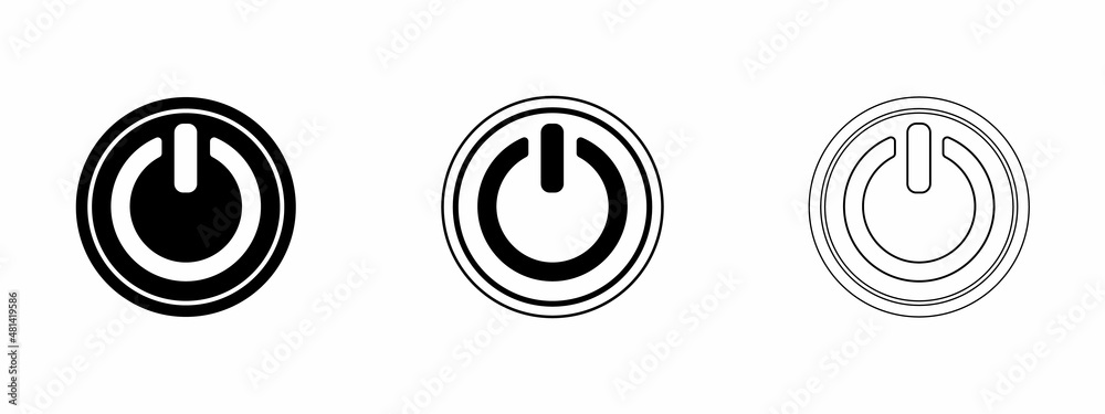 Black Power button icon isolated on white background. Start sign. Black Power button icon isolated on white background. Start sign.