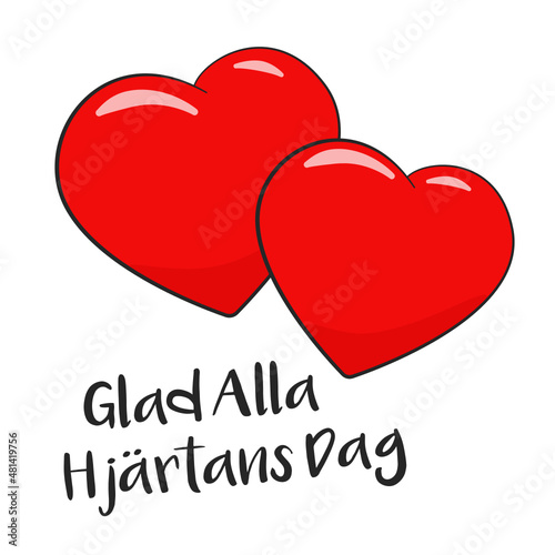 Glad Alla Hjärtans Dag. Swedish text. Happy Valentine's Day, vector