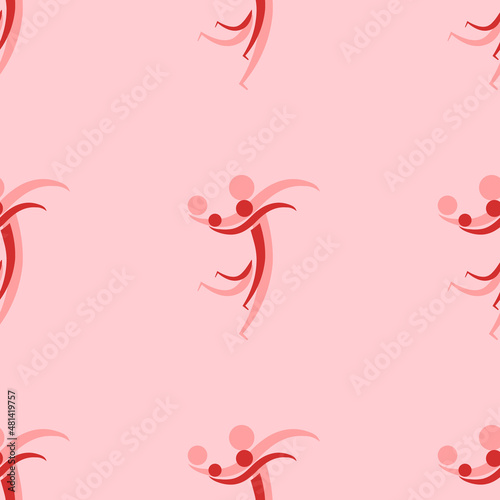 Seamless pattern of large isolated red handball symbols. The elements are evenly spaced. Vector illustration on light red background