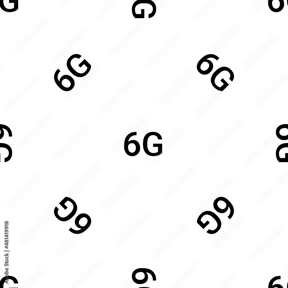 Seamless pattern of repeated black 6G symbols. Elements are evenly spaced and some are rotated. Vector illustration on white background Seamless pattern of repeated black 6G symbols. Elements are evenly spaced and some are rotated. Vector illustration on white background