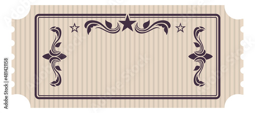 Vintage ticket mockup. Blank coupon template in retro decorative style