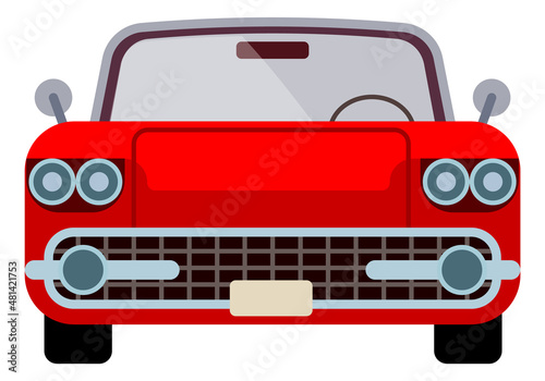 Vintage car front view. Classic old red auto