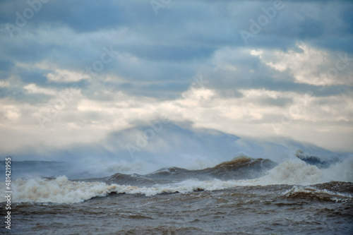 windy storm on a baltic sea at winter with clouds in the sky