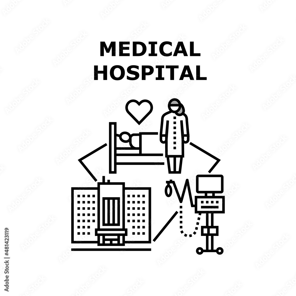 Medical hospital health doctor. care clinic. nurse design. patient science. medicine technology vector concept black illustration