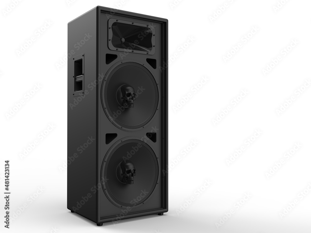Obraz premium Big tower music loudspeaker with skulls in center of it