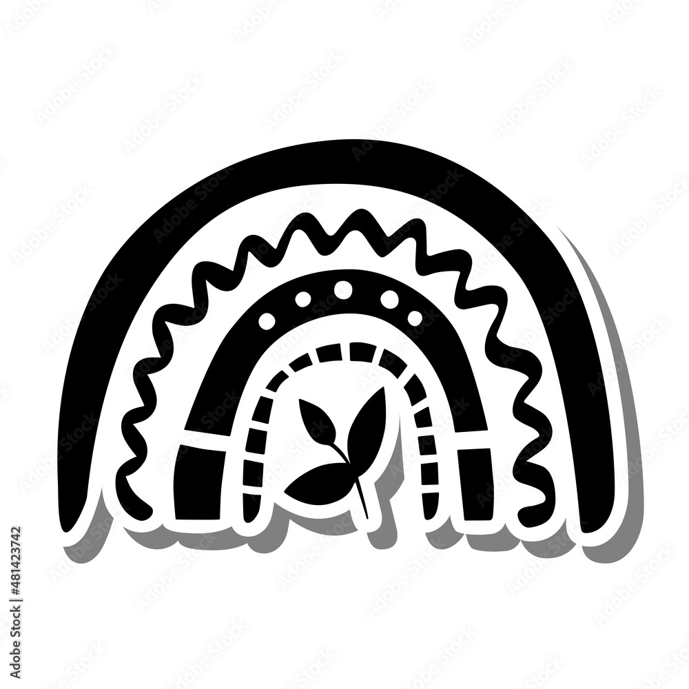 Monochrome Leaves Rainbow black Silhouette on white silhouette and gray shadow. Flat style for decorated and any design. Vector illustration.