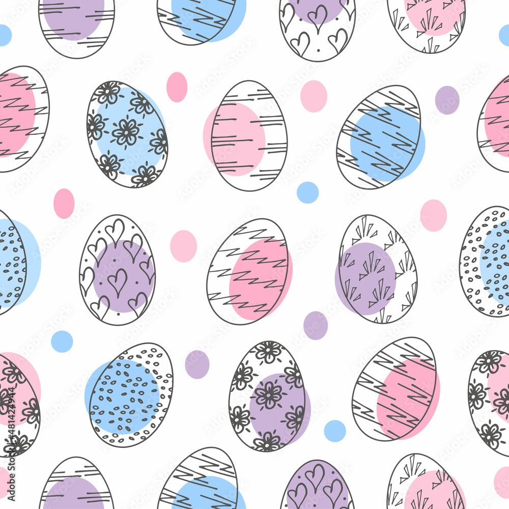 Hand drawn Easter eggs seamless pattern. Doodle elements for holiday on white background. Vector illustration Hand drawn Easter eggs seamless pattern. Doodle elements for holiday on white background. Vector illustration