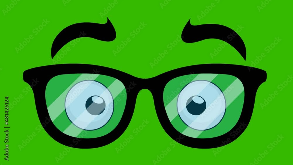Loop animation of eyes with glasses blinking, on a green chroma key background Loop animation of eyes with glasses blinking, on a green chroma key background
