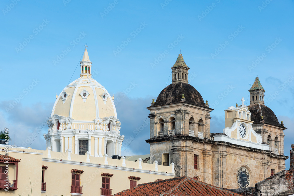 Cartagena, Bolivar, Colombia. November 3, 2021: Architecture of the San Pedro de Claver Church.