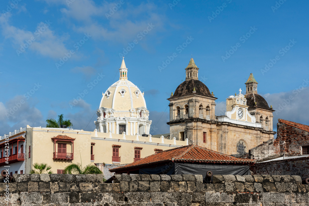 Cartagena, Bolivar, Colombia. November 3, 2021: Architecture of the San Pedro de Claver Church.