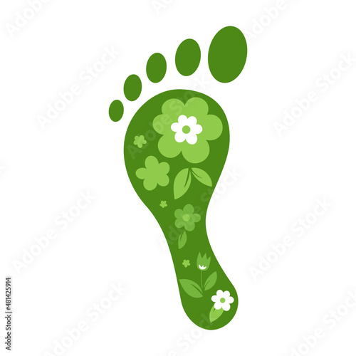 Carbon footprint. Foot with flowers