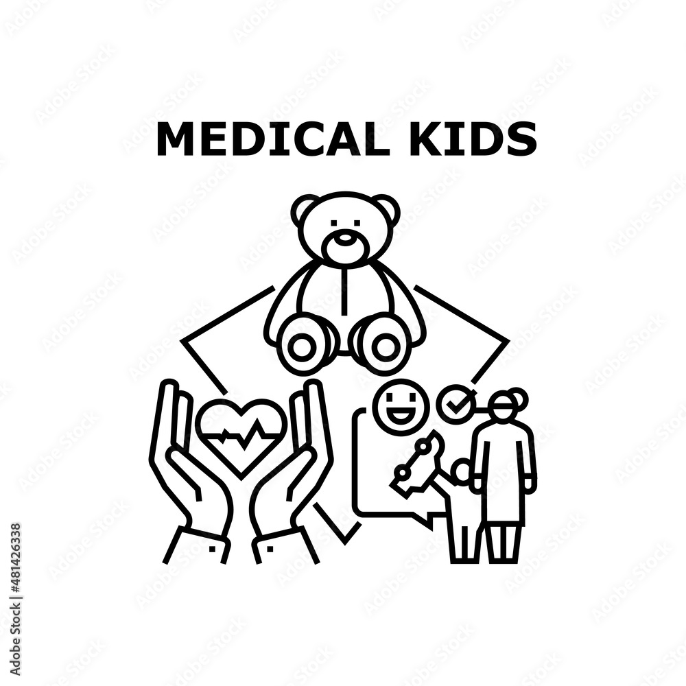Medical kids cute child. children care. virus sick character boy girl vector concept black illustration