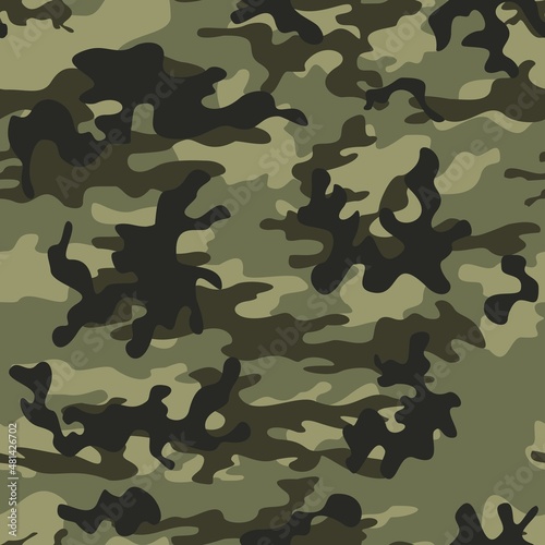 Military pattern camouflage, seamless vector green forest background, trendy texture.