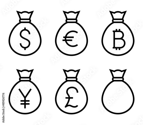 Bags with Money Thin Line Icon. Line icon isolated on the white background. Editable file