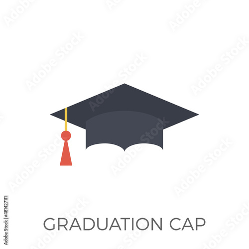 Graduation Cap Icon . Isolated on White Background. Trendy Flat Style