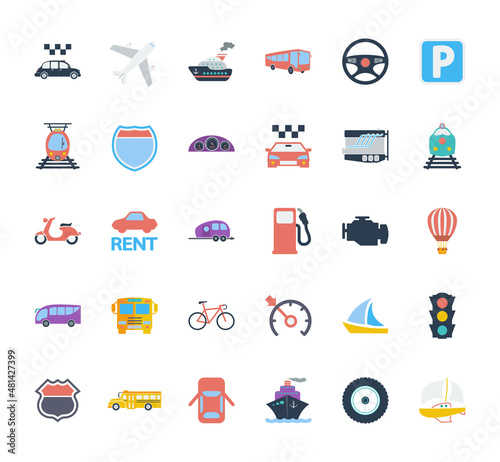 Transportation icons set. Flat related icons set for web and mobile applications. It can be used as - logo, pictogram, icon, infographic element