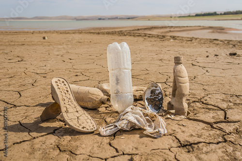 Photography Plastic at the bottom of a dried-up lake