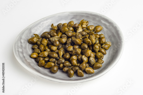 Capers, pickled capers, capers on a white background, from