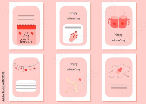 collection of 6 postcards for valentine's day.