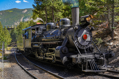 Georgetown, Colorado - 9-19-2021:  a vintage steam locomotive on the Georgetown Loop Railroad in Georgetown Colorado photo