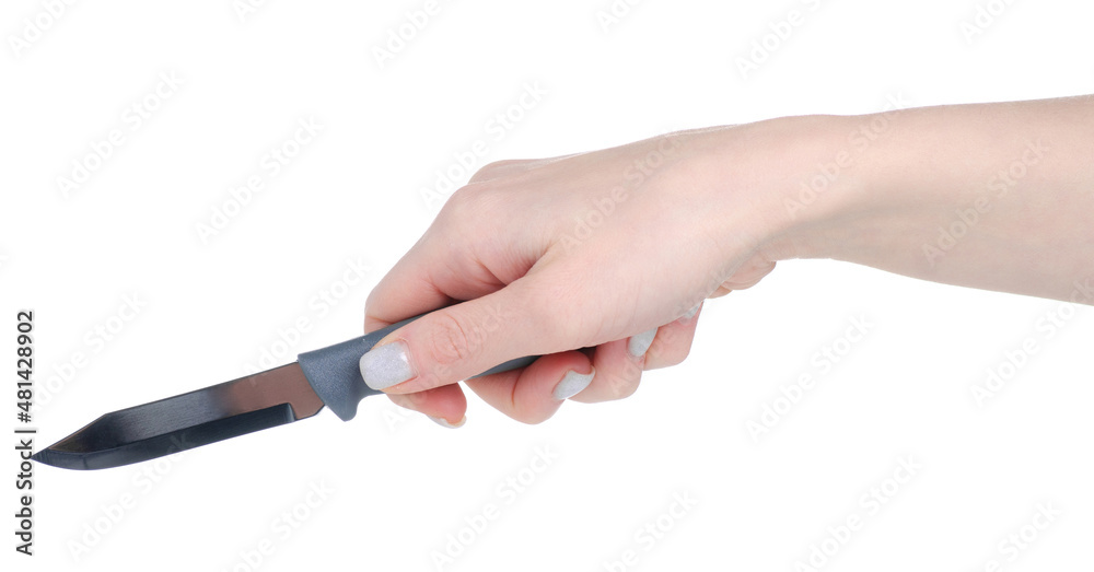 Gray knife for vegetables in hand on white background isolation Gray knife for vegetables in hand on white background isolation