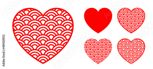 Abstract geometric heart contour filled chinese wave pattern texture with border. Love icon vector design elements for print and decoration design. Creative concept for Valentine's day