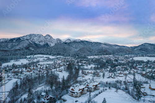 Zakopane in Winter Seaon. Snow Covered Cityscape in Podhale, Poland. © marcin jucha