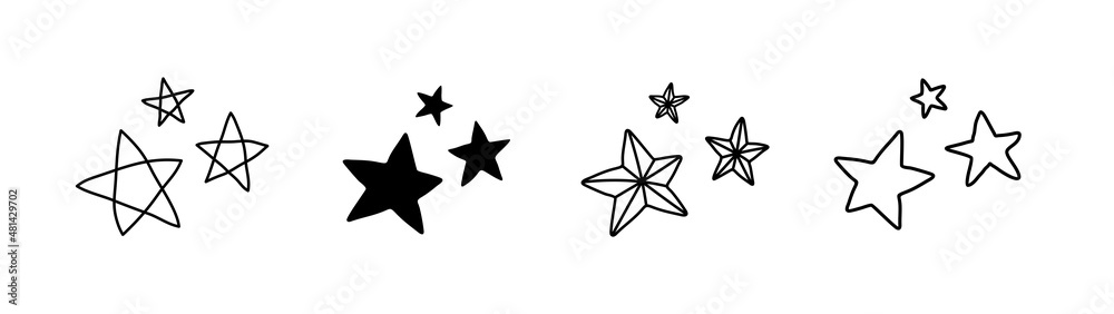 Black doodle stars. Hand drawn vector star shapes