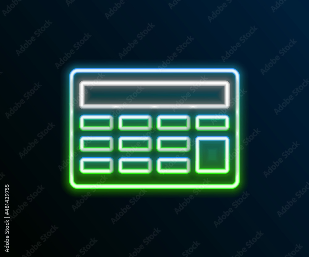 Glowing neon line Calculator icon isolated on black background. Accounting symbol. Business calculations mathematics education and finance. Colorful outline concept. Vector Glowing neon line Calculator icon isolated on black background. Accounting symbol. Business calculations mathematics education and finance. Colorful outline concept. Vector