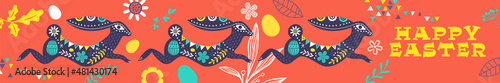 Happy Easter vintage folk rabbit animal spring banner