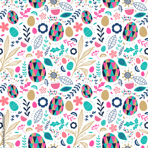 Easter egg vintage folk spring seamless pattern