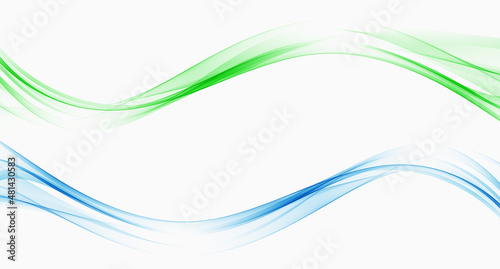 Bright green and blue abstract speed lines flow minimalistic fresh swoosh seasonal spring wave transition divider, template. Vector illustration