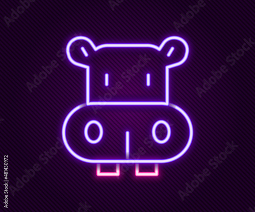 Glowing neon line Hippo or Hippopotamus icon isolated on black background. Animal symbol. Colorful outline concept. Vector