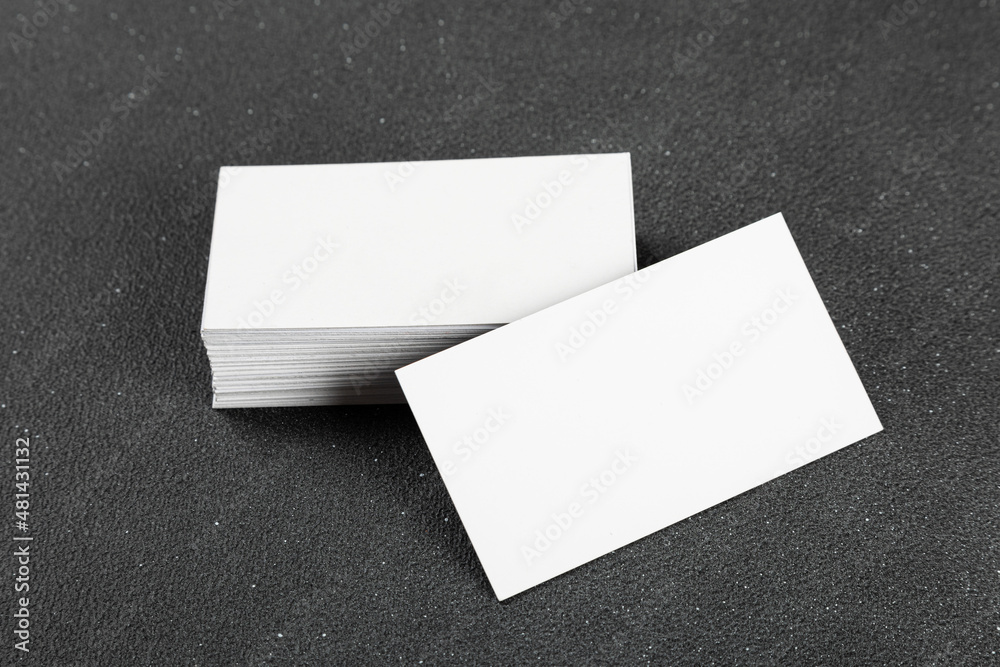 Business cards blank. Mockup on black background. Copy space for text. Business cards blank. Mockup on black background. Copy space for text.