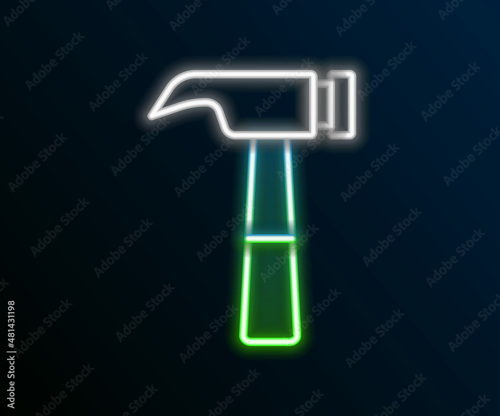 Glowing neon line Hammer icon isolated on black background. Tool for repair. Colorful outline concept. Vector