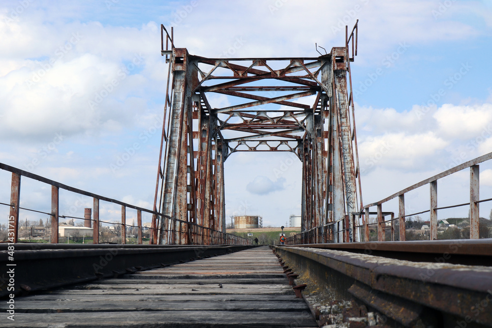 Metal bridge over the river, railway bridge