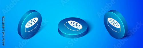 Isometric Water sensor icon isolated on blue background. Blue circle button. Vector