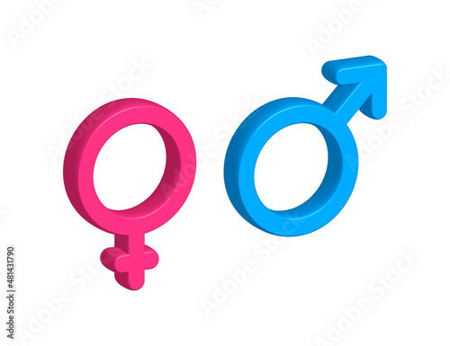 Men and women 3D symbol. Gender icon. Vector stock illustration.