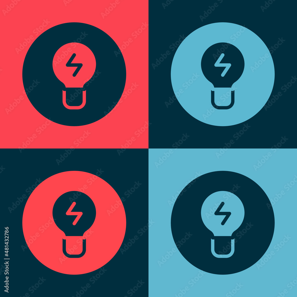Pop art Light bulb with concept of idea icon isolated on color background. Energy and idea symbol. Inspiration concept. Vector Pop art Light bulb with concept of idea icon isolated on color background. Energy and idea symbol. Inspiration concept. Vector