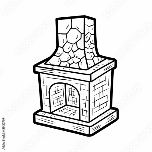 old fireplace with stone material hand drawn outline vector icon