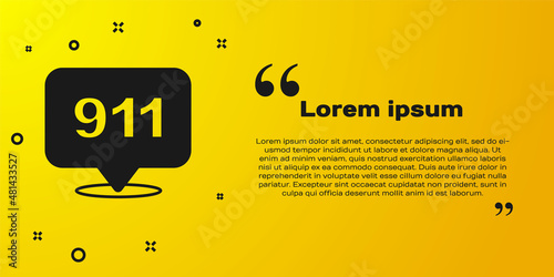 Black Telephone with emergency call 911 icon isolated on yellow background. Police, ambulance, fire department, call, phone. Vector