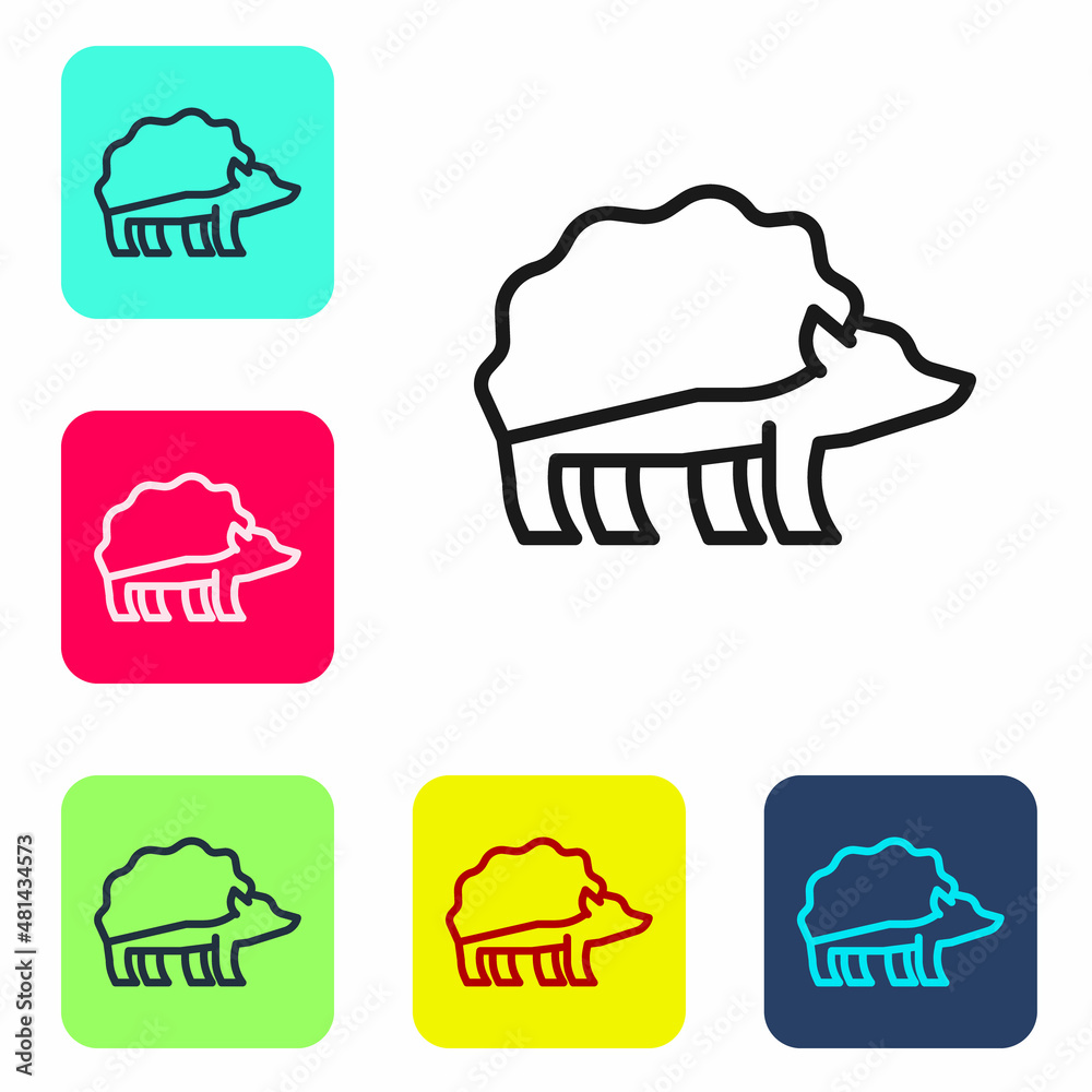 Fototapeta premium Black line Hedgehog icon isolated on white background. Animal symbol. Set icons in color square buttons. Vector