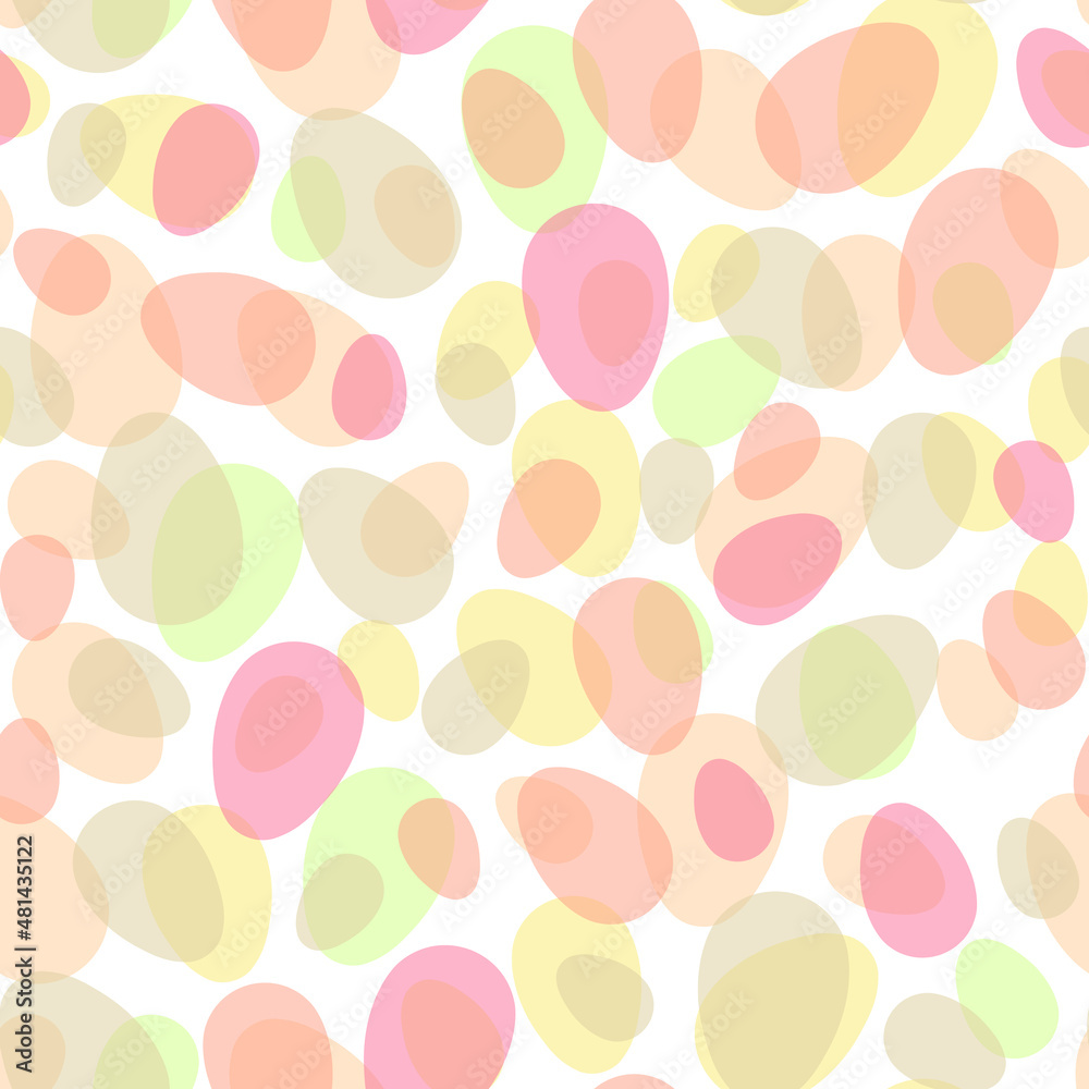 Happy Easter seamless pattern with colorful eggs on white background. Polka dots design for card, postcard, wallpaper, posters. Vector stock illustration. Cartoon style Happy Easter seamless pattern with colorful eggs on white background. Polka dots design for card, postcard, wallpaper, posters. Vector stock illustration. Cartoon style