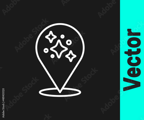 White line Home cleaning service concept icon isolated on black background. Building and house. Vector