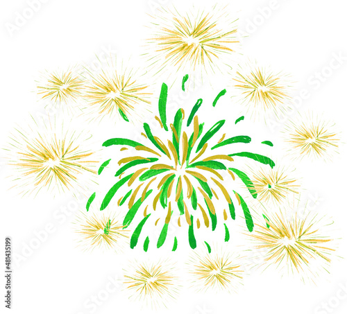 Watercolor Blue and red fireworks isolated on white background, Wedding illustration.