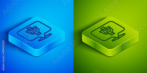 Isometric line Psychology icon isolated on blue and green background. Psi symbol. Mental health concept, psychoanalysis analysis and psychotherapy. Square button. Vector