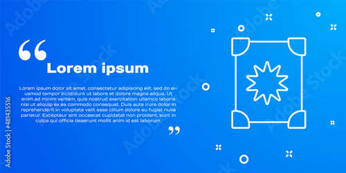 White line Ancient magic book with alchemy recipes and mystic spells and enchantments icon isolated on blue background. Vector
