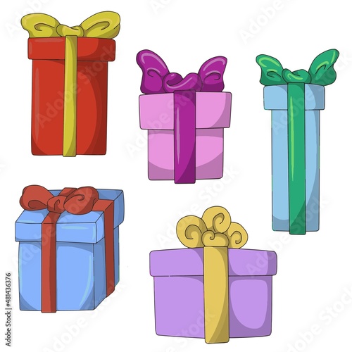 Holiday gifts in a colored package with a bow are a gift for the holiday. Vector illustration