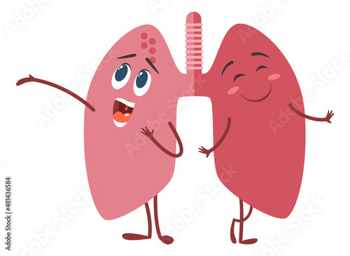 Human lungs in cute cartoon style. Kawaii characters