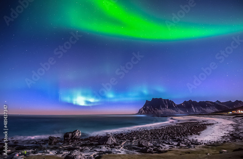 Northern lights on sky in Lofoten islands, Norway © stein